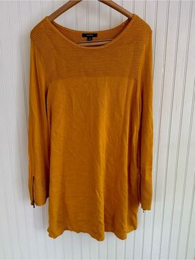 Alfani Mustard Ribbed Yoke Knit Top with zipper detail